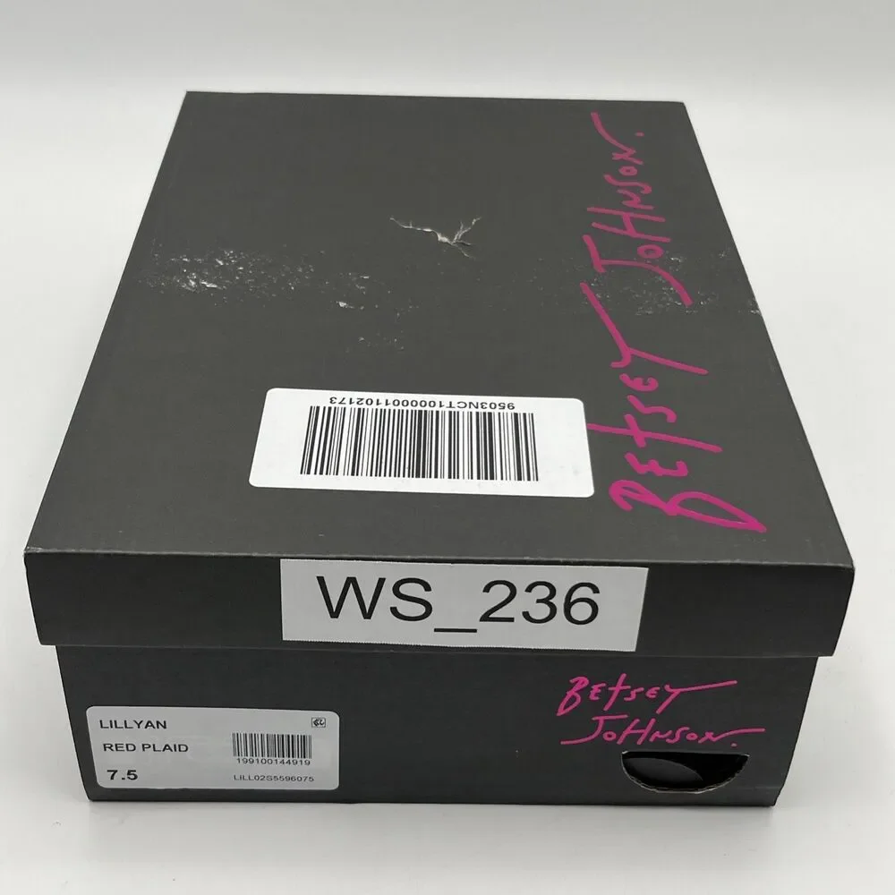 Betsey Johnson Lillyan Pump Women 7.5M Red Plaid T-Strap Pointed Toe Kitten Heel - Picture 9 of 13